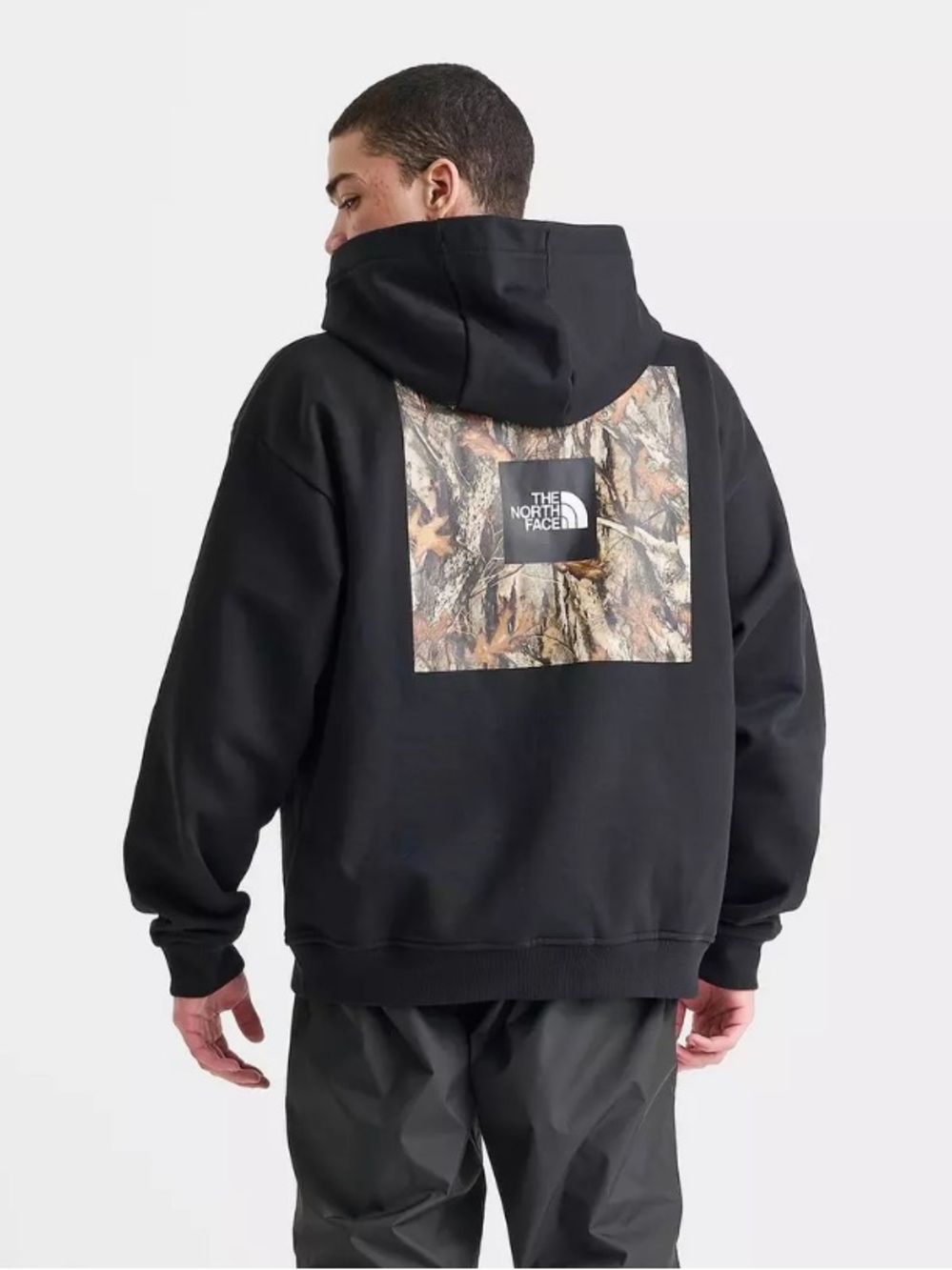 The North Face Black Hoodie with Camo Logo Panel